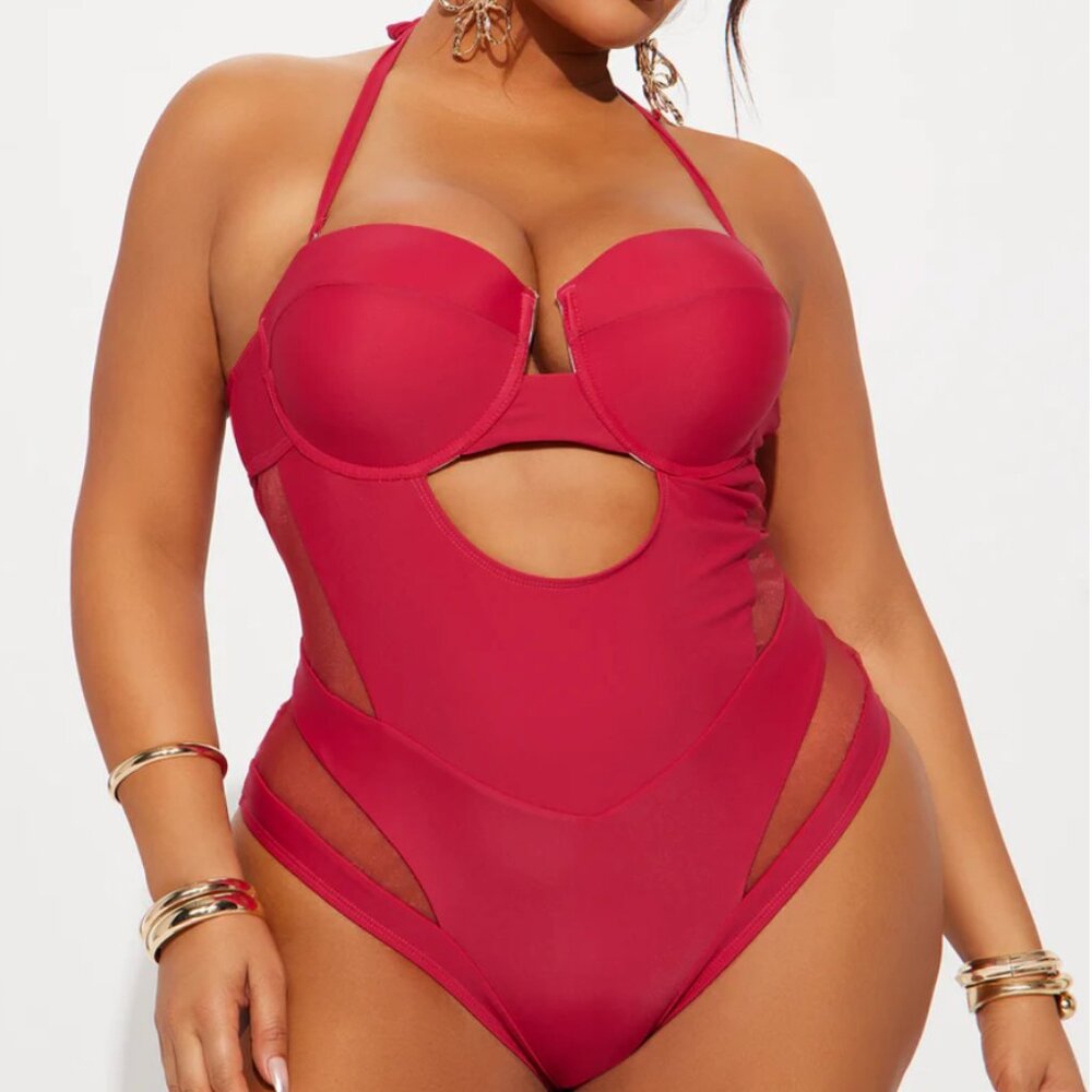 Megan Cutout 1 Piece Swimsuit - Red 1x